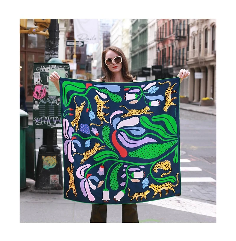 Jessie Zhao New York Double Sided Silk Scarf Of Jungle Night