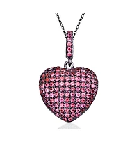 Suzy Levian Sterling Silver Cubic Zirconia Pave Mini Heart Pendant Necklace