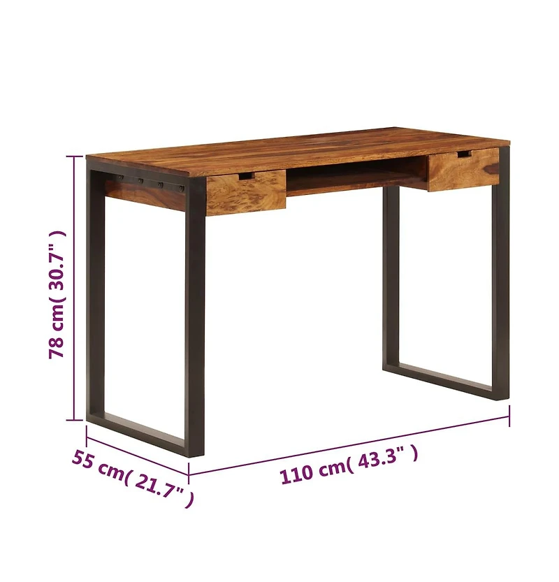 Desk 43.3"x21.7"x30.7" Solid Sheesham Wood and Steel
