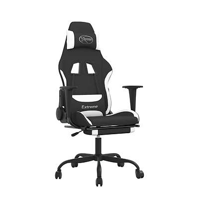 Gaming Chair with Footrest Black and White Fabric