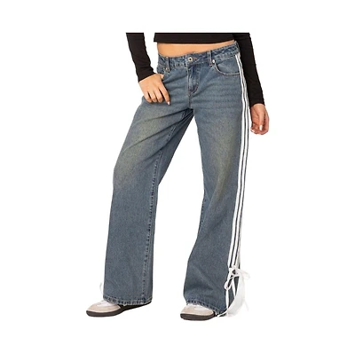 Women's Washed Low rise ribbon jeans