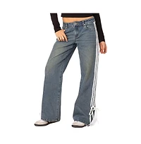 Women's Washed Low rise ribbon jeans