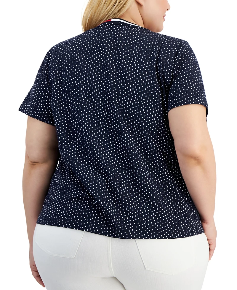 Tommy Hilfiger Plus Size V-Neck Dot-Print Top