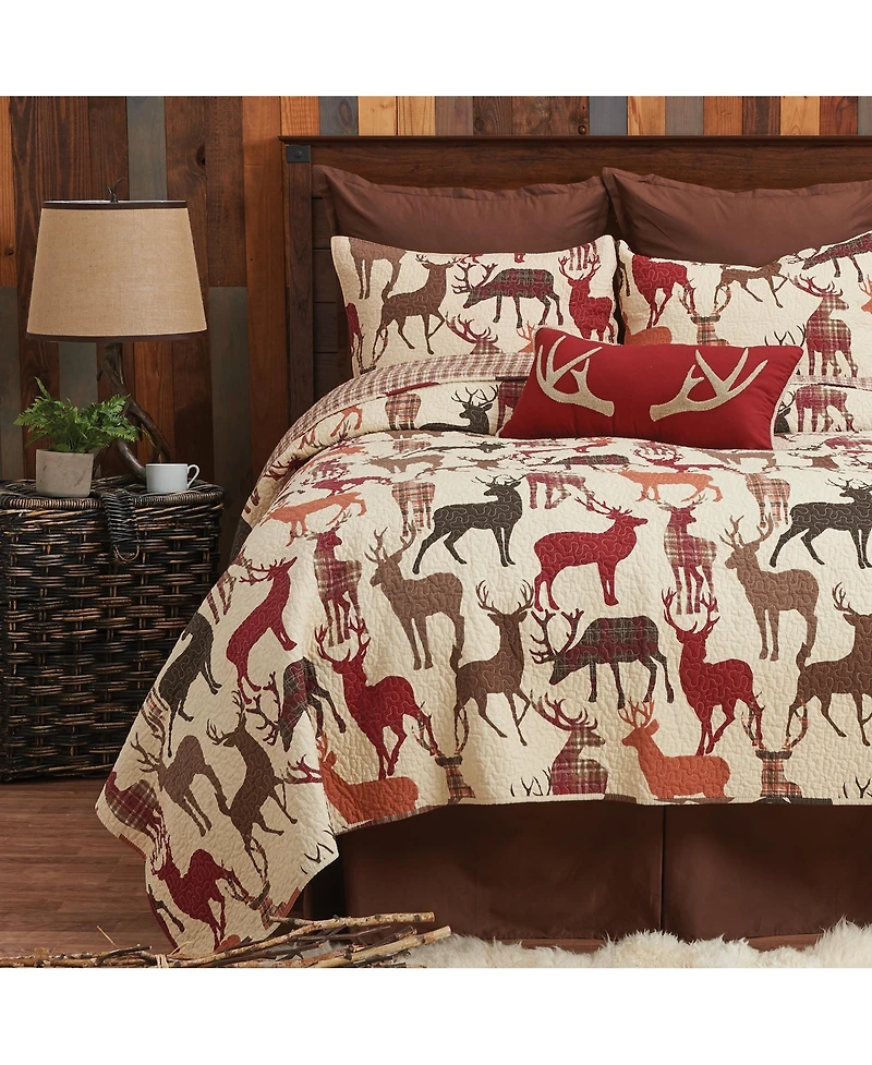 Colton Deer Brown Tan Cabin Lodge King 3 Piece Quilt Set