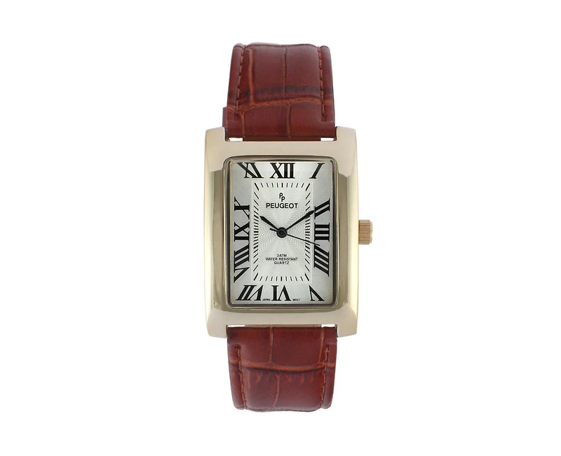 Peugeot Men's 43x30 mm Brown Vintage Like Tank Leather Strap Watch