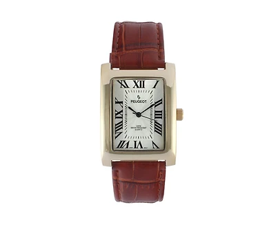 Peugeot Men's 43x30 mm Brown Vintage Like Tank Leather Strap Watch