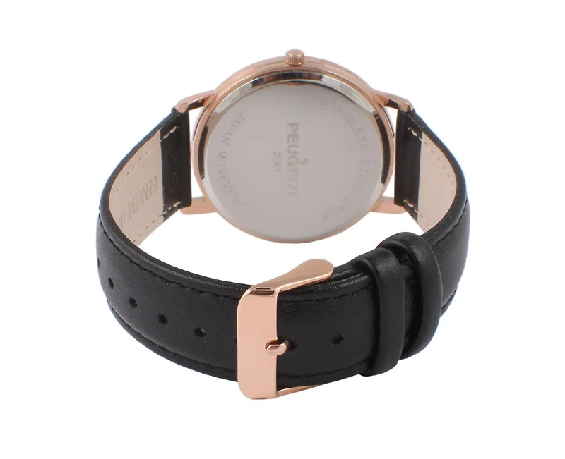 Peugeot Men's 40mm Rose Gold Vintage Like Remote Sweep Leather Strap Watch