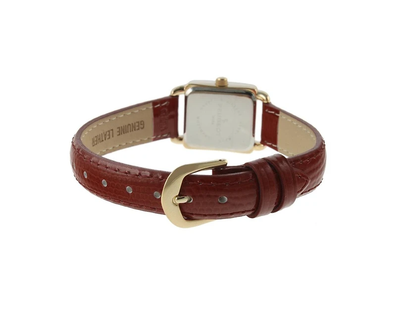 Peugeot Women's 20mm Square Watch with Glossy Brown Leather Strap