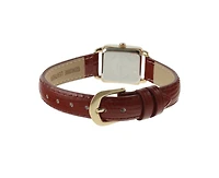 Peugeot Women's 20mm Square Watch with Glossy Brown Leather Strap