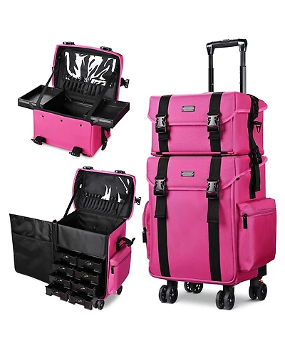 Byootique Deep Pink 2in1 Rolling Makeup Case Soft Sided Cosmetic Organizer 1680D