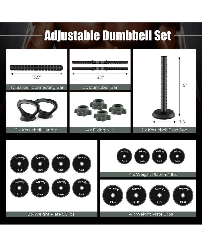 4 in 1 Adjustable Weight Dumbbell Set 92lbs Free Weight Set withConnector Home Gym