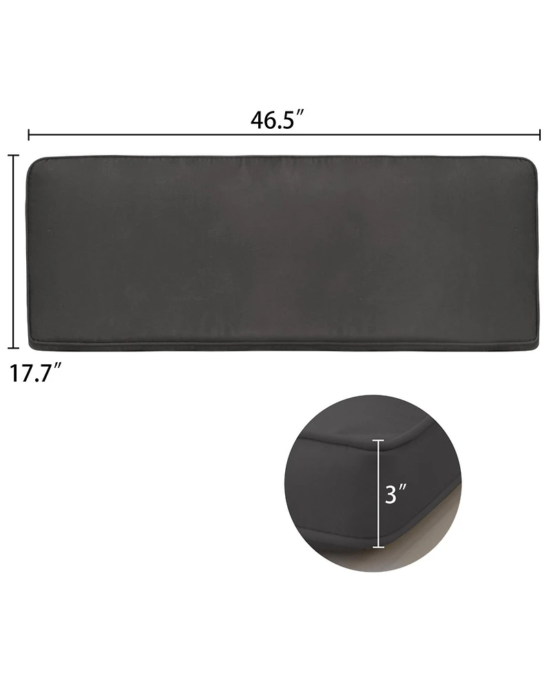 Aoodor Patio Bench Cushion Outdoor Olefin Fabric Slipcover Sponge Foam 46.5” x 17.7” 3” - Charcoal