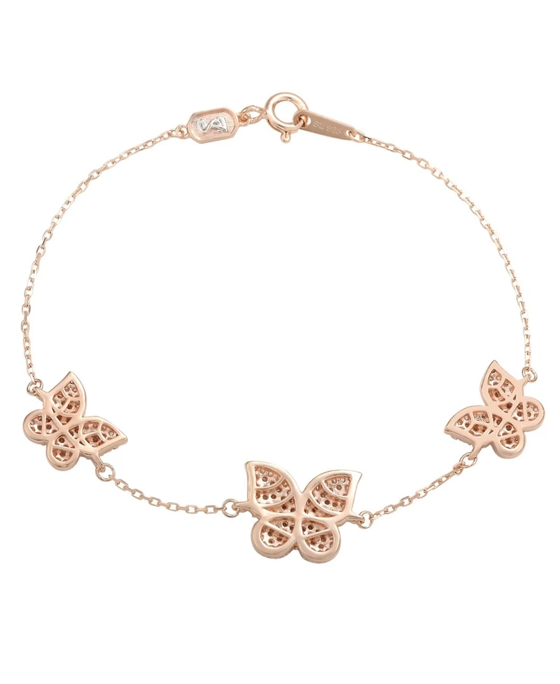 Suzy Levian Sterling Silver Cubic Zirconia Puffed Butterfly Station Bracelet