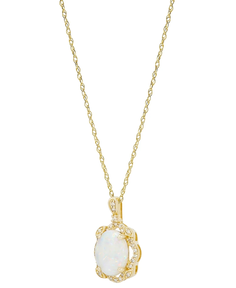Opal (1 ct. t.w.) & Diamond (1/10 ct. t.w.) 18" Pendant Necklace in 14k Gold