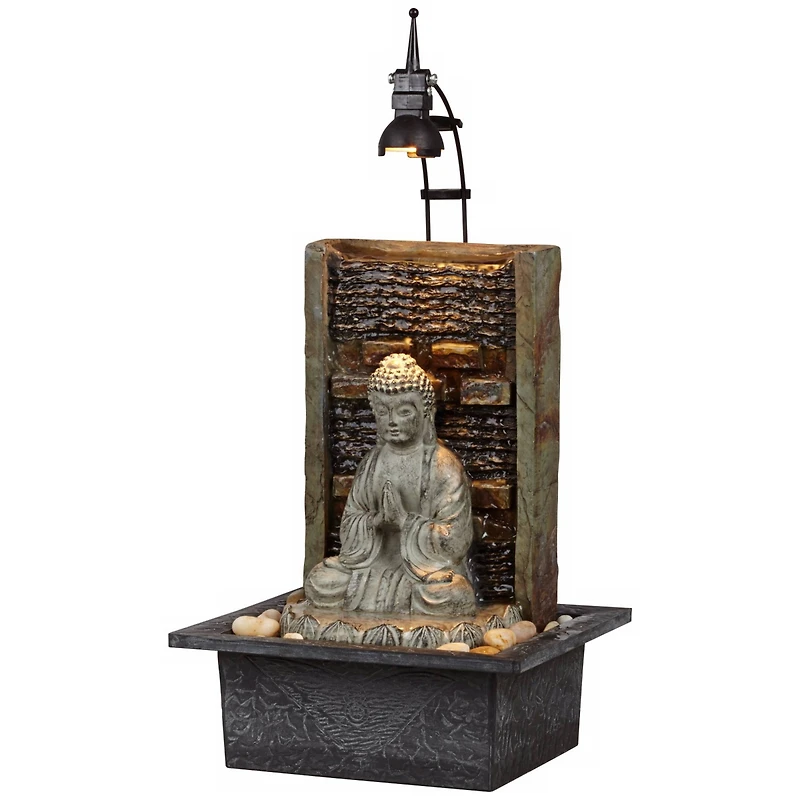 Namaste Buddha 11 1/2" High Small Zen Asian Indoor Decor Faux Stone Tabletop Fountain with Light Led Desk