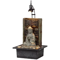 Namaste Buddha 11 1/2" High Small Zen Asian Indoor Decor Faux Stone Tabletop Fountain with Light Led Desk