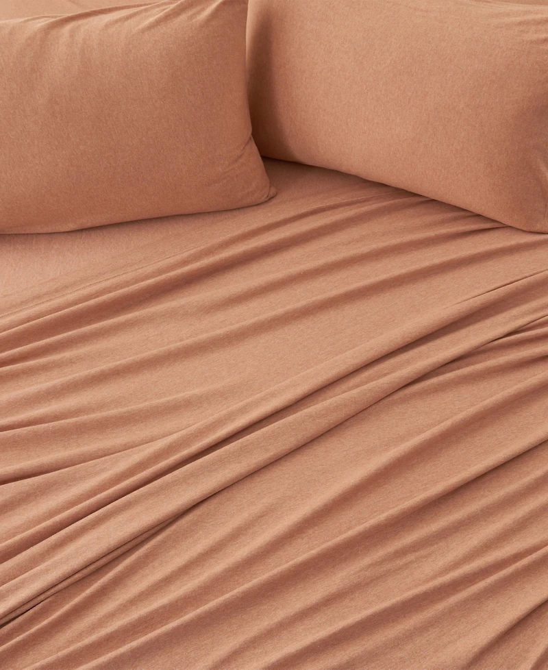 Premium Comforts Heathered Melange T-shirt Jersey Knit Cotton Blend Piece Sheet Set