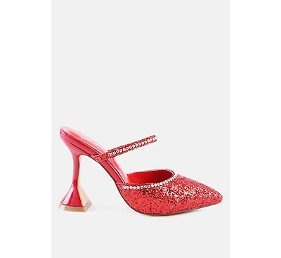 Iris Glitter Diamante Embellished Spool Heel Sandals