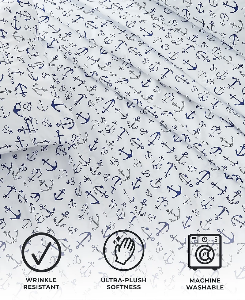 Premium Comforts Coastal Printed Microfiber -Pc. Sheet Set