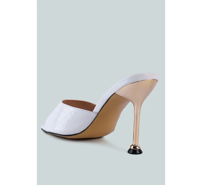 Womens French Cut Croc Texture Patent Faux Leather Sandals