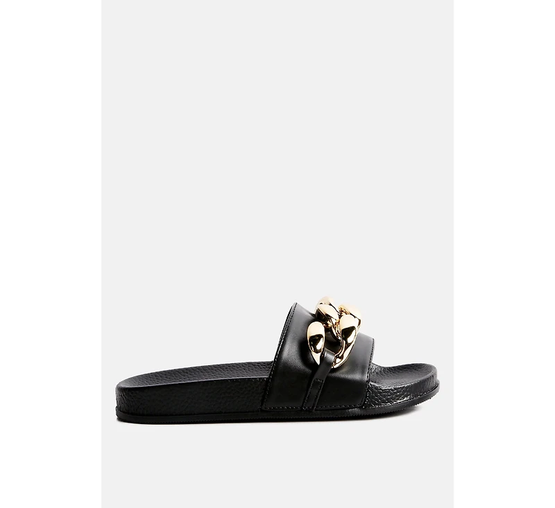 Womens Ishtar Metallic Chain Metal Slid Flats