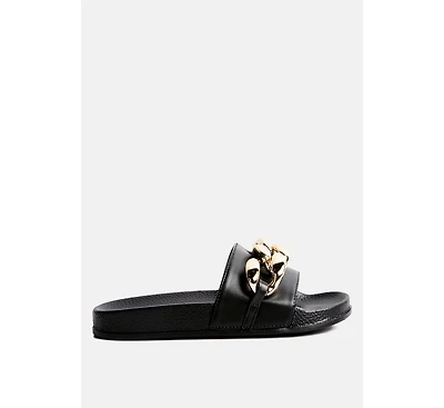 Womens Ishtar Metallic Chain Metal Slid Flats