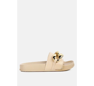 Womens Ishtar Metallic Chain Metal Slid Flats