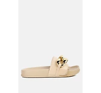 Womens Ishtar Metallic Chain Metal Slid Flats