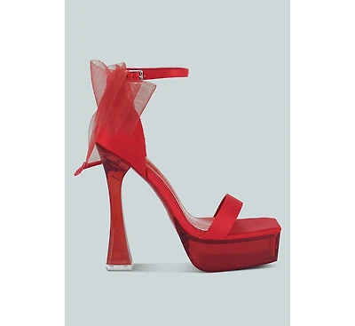 Womens Kiri Satin Clear High Heeled Bow Sandals