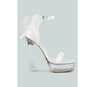 Womens Kiri Satin Clear High Heeled Bow Sandals