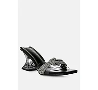 Womens Hiorda Rhinestone Knotted Spool Heel Sandals