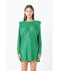 Women's Sequins Long Sleeve Shift Mini Dress