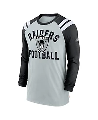 Men's Nike Silver, Black Las Vegas Raiders Classic Arc Raglan Tri-Blend Long Sleeve T-shirt