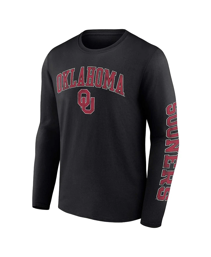 Men's Fanatics Black Oklahoma Sooners Distressed Arch Over Logo Long Sleeve T-shirt