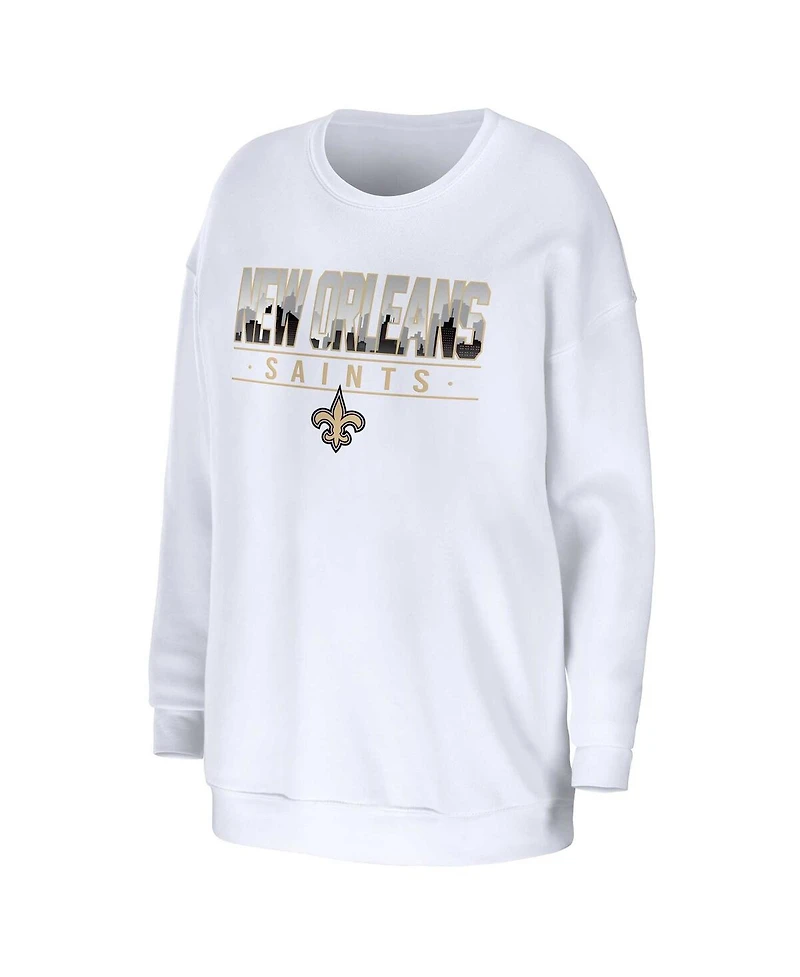 Women's Wear by Erin Andrews White New Orleans Saints Domestic Pullover Sweatshirt