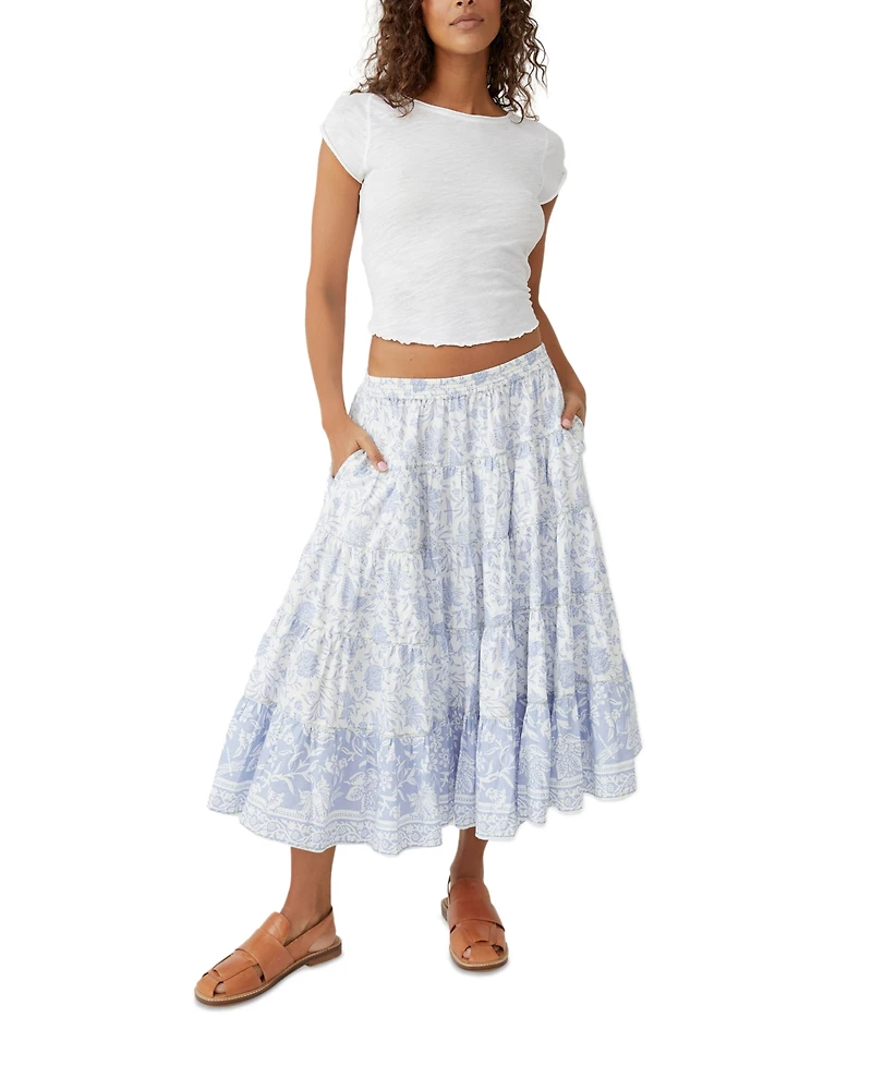 Free People Women's Full Swing Printed Tiered Midi Skirt