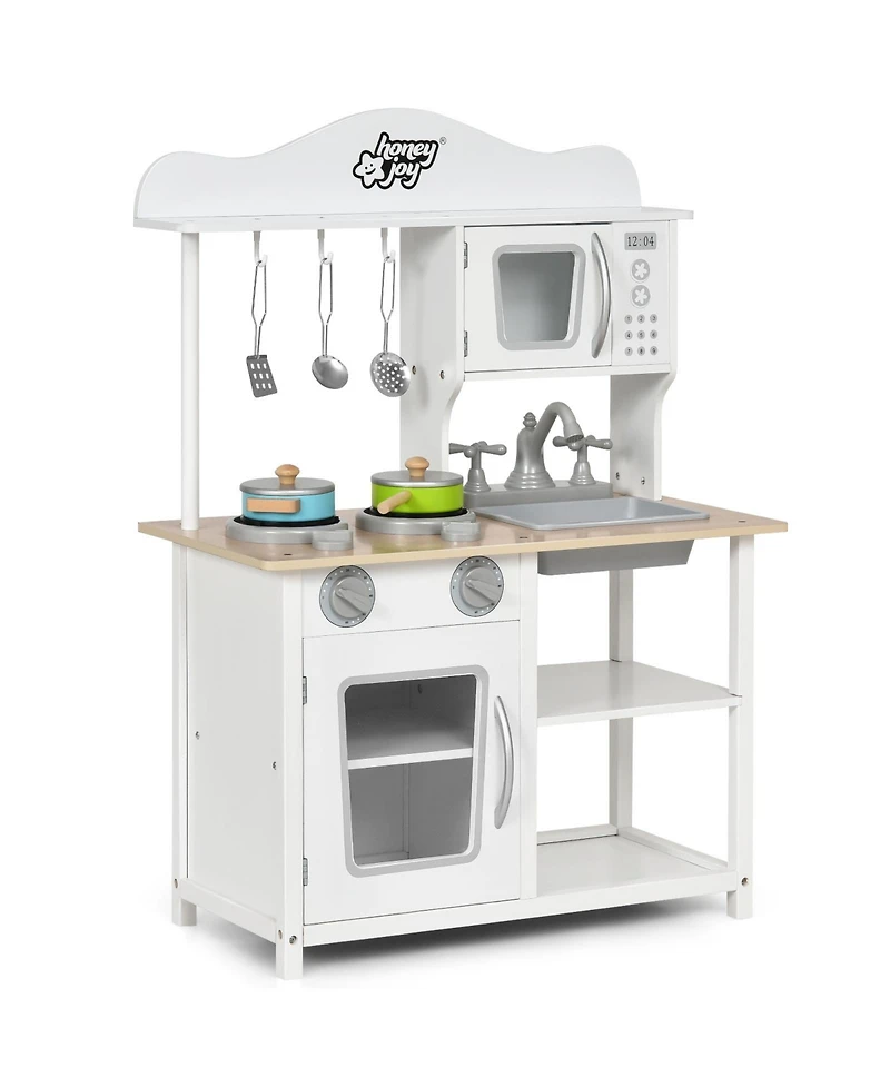 Wooden Pretend Play Kitchen Set for Kids with Accessories and Sink
