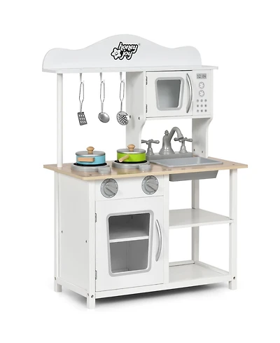 Wooden Pretend Play Kitchen Set for Kids with Accessories and Sink