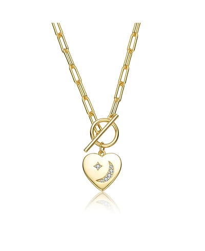 GiGiGirl Teens/Young Adults 14K Gold Plated Cubic Zirconia Moon and Star Heart Charm Necklace
