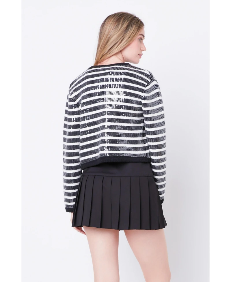 Women's Sequin Striped Knit Cardigan