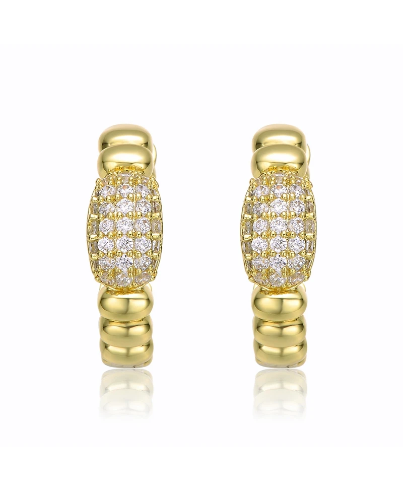 GiGiGirl Teens Sterling Silver 14k Gold Plated with Cubic Zirconia Scalloped Huggie Hoop Earrings