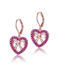 GiGiGirl Kids 18k Rose Gold Plated Hollow Heart Dangle Earrings with Red Cubic Zirconia and Infinity Ribbon