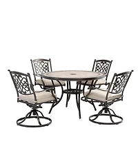 Mondawe Charcoal Gray Aluminum Swivel Outdoor Dining Arm Chair with Flower Pattern Backrest (Set of 2), Beige