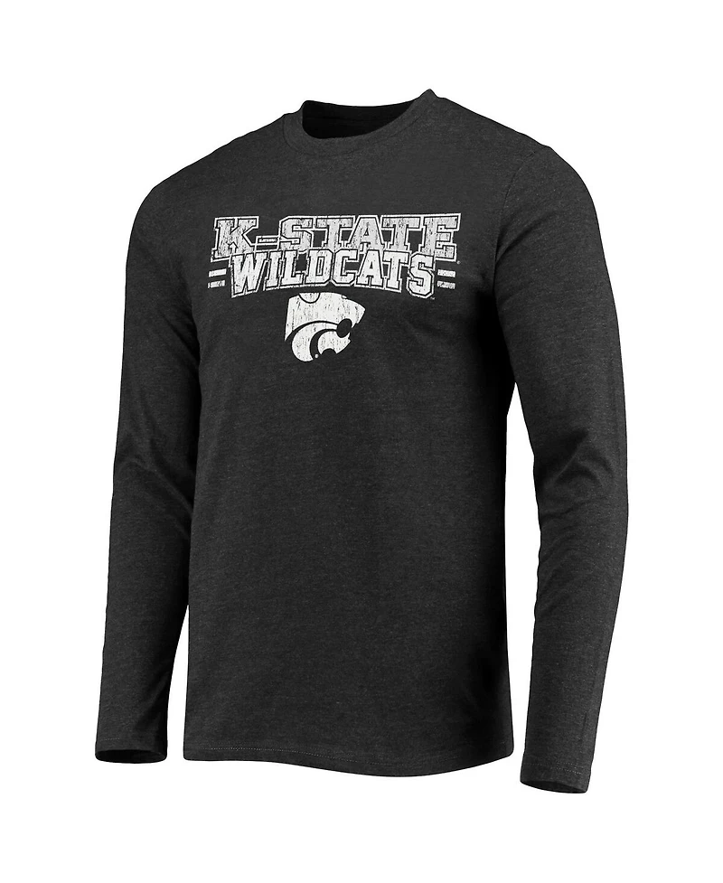Men's Concepts Sport Purple, Heathered Charcoal Distressed Kansas State Wildcats Meter Long Sleeve T-shirt and Pants Sleep Set