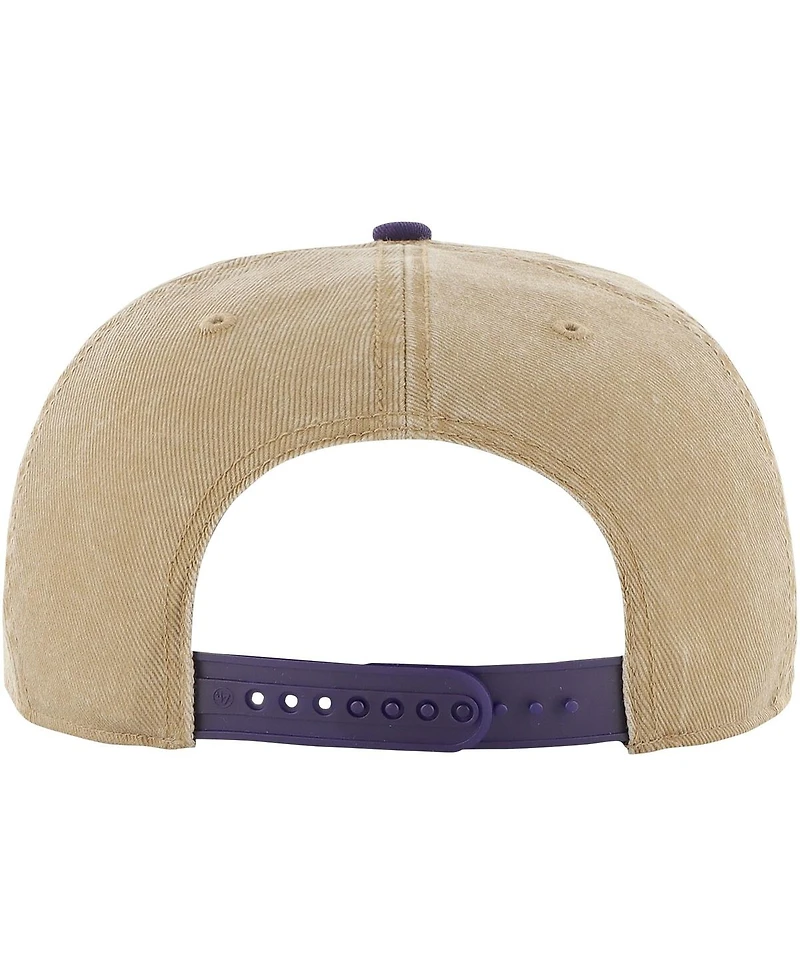 Men's '47 Brand Khaki, Purple Distressed Los Angeles Lakers Chilmark Captain Snapback Hat