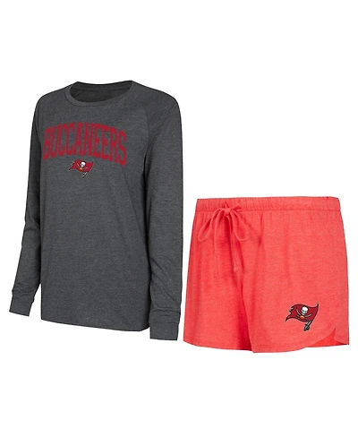 Women's Concepts Sport Red, Black Tampa Bay Buccaneers Raglan Long Sleeve T-shirt and Shorts Lounge Set