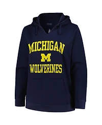 Women's Champion Navy Michigan Wolverines Plus Heart & Soul Notch Neck Pullover Hoodie
