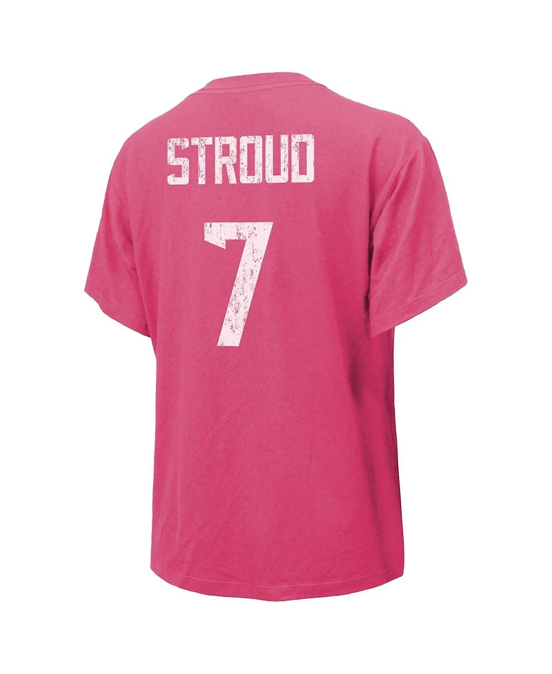 Women's Majestic Threads C.j. Stroud Pink Distressed Houston Texans Name and Number T-shirt