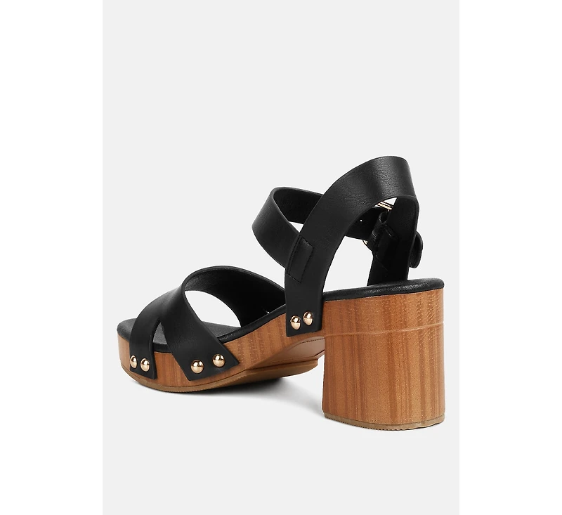 Campbell Faux Leather Textured Block Heel Sandals