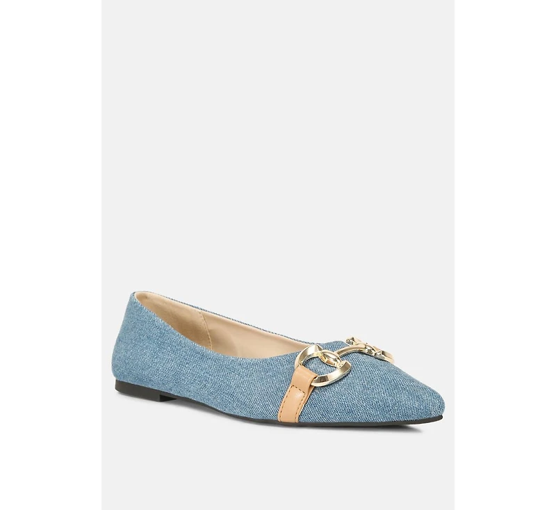 Cressida Denim Horsebit Detail Ballet Flats Women